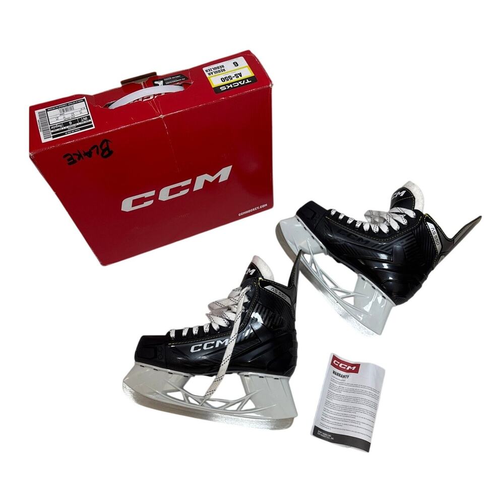 CCM Hockey Black Ice Skates Size 6 In Box Tacks AS-550 Pre Sharpened Blades